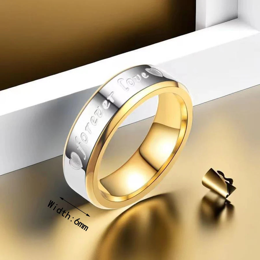 1 Stück Goldton versilberter Edelstahl Titan Ring Kubikzircon Strass Paar Verlobung Hochzeit Schmuck Männer Frauen