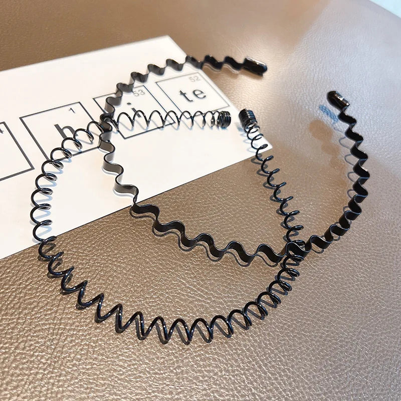 Unisex Schwarz Elastisch Rutschfest Einfache Metall Stirnbänder Für Männer Frauen Welliges Haarband Frühling Haar Hoop Mode Haar Zubehör
