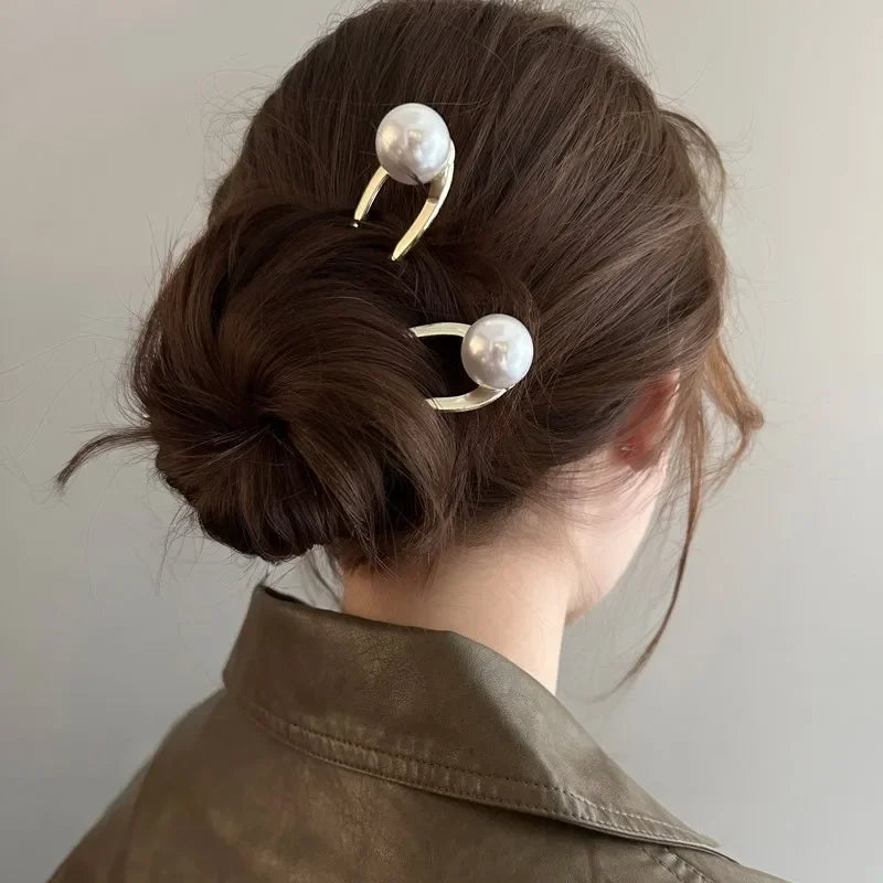 Neue Perle Haarnadeln Koreanische U-förmigen Metall Shell Haar Clip Pins Frauen Mädchen Haar Sticks Brötchen Maker Haar Styling zubehör Geschenke