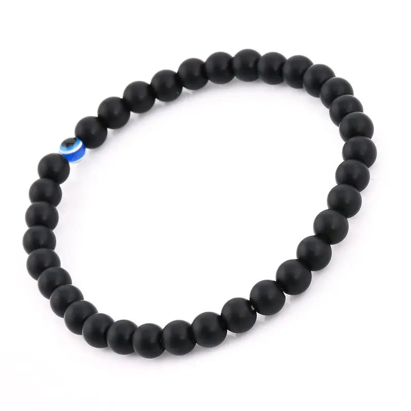 2 Stück türkische blaue böse Augen Armband schwarze Natursteinperlen Obsidian Männer Beacelet für Frauen Männer Yoga Hand Schmuck Geschenke 6 mm