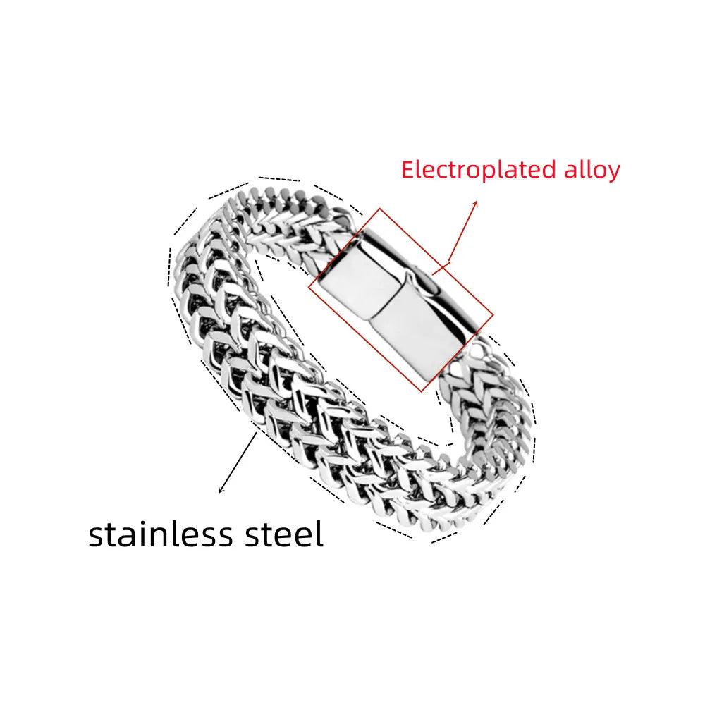 Edelstahl geflochtenes zweireihiges Armband mit Fischschuppenlegierung vorne und hinten mit magnetischer Schnalle und Kielschmuck, neues Modell