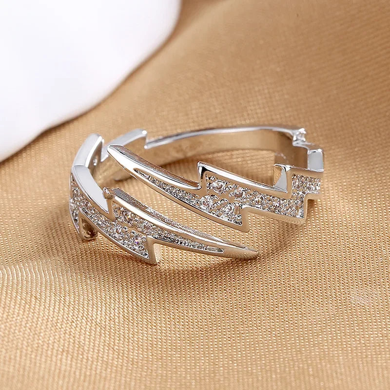 Punk Neue Hip Hop Silber Farbe Blitz Offene Ringe für Frauen Männer Trendy Unregelmäßigen EKG Zeigefinger Ring Persönlichkeit Schmuck Geschenk