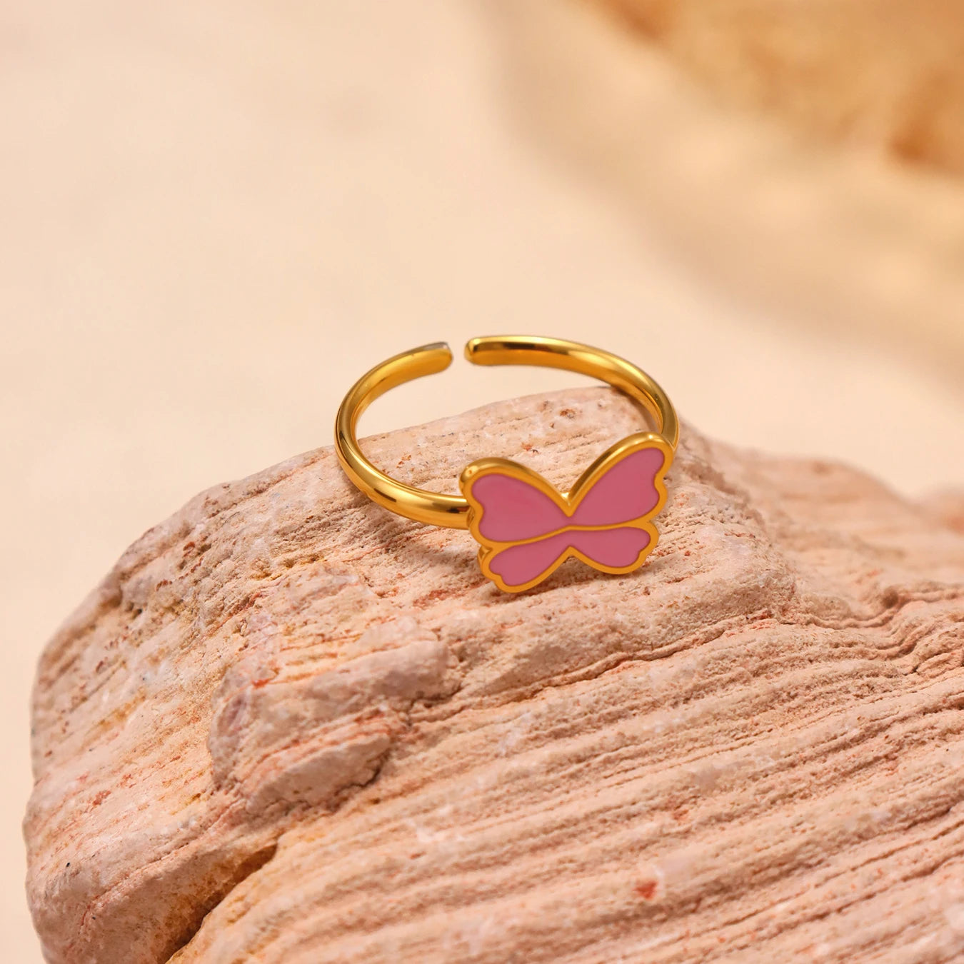 Kinderschmuck, rosa Schleife, Anhänger, gedrehte Kette, Halskette, Ohrringe, Armband, Ring, 5-teilig, Edelstahl, wasserdicht, Geschenk