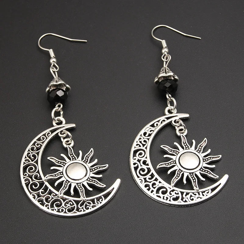 Gothic Dark Style Mond Sonne Pentagramm Ohrring Okkult Halbmond Wicca Hexe Baumeln Ohrringe Für Frauen Männer Handgemachte Goth Schmuck Geschenk