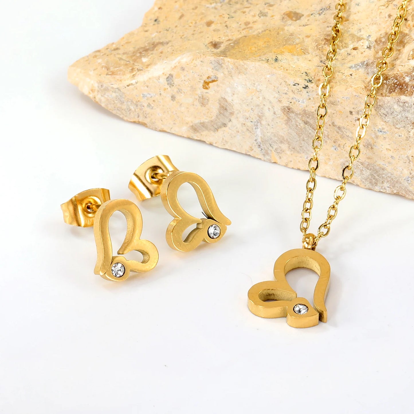 LUXUKISSKIDS Trendy Schmuck Set Edelstahl Silber/Gold Farbe Frau/Männer Großhandel Herz Anhänger Halskette Ohrringe Braut Sets