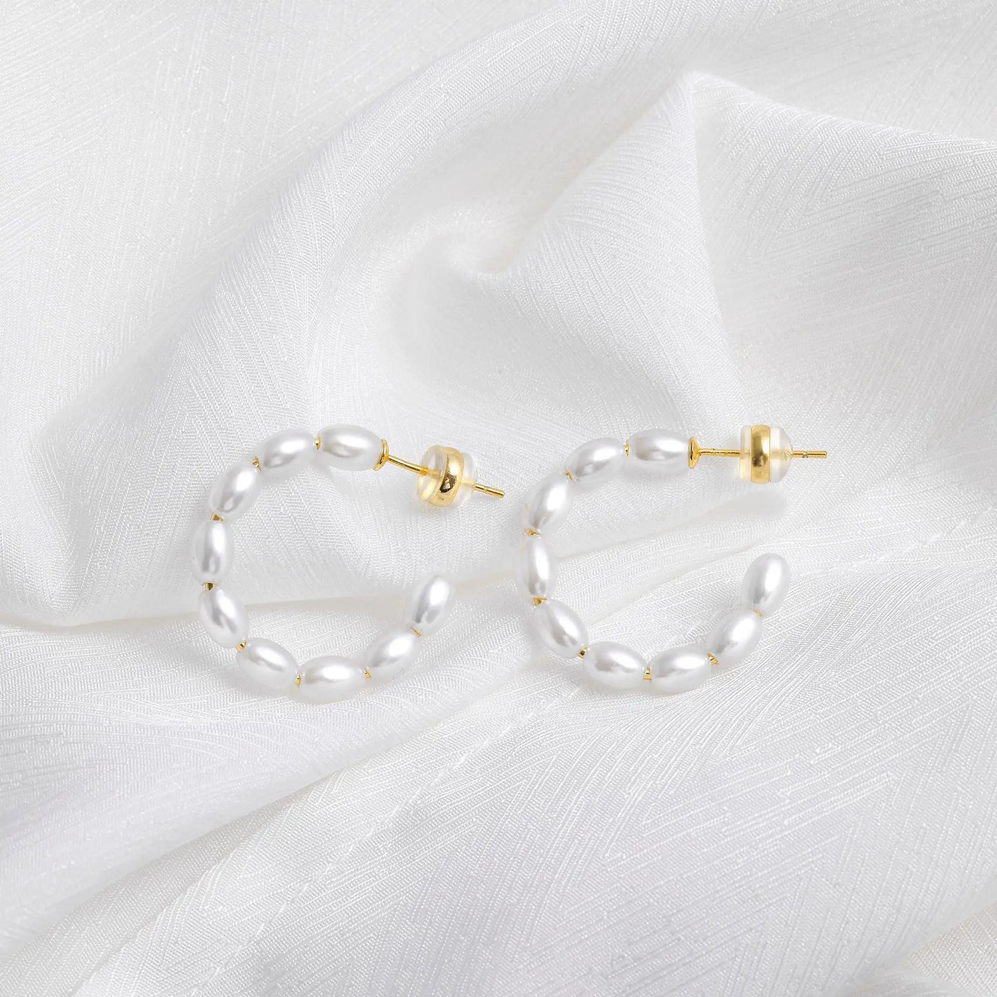 Shevalues 4 mm dicke ovale Perlen-Creolen für Damen, 925er Sterlingsilber, Nadelohrring, Schmuck, Damen-Vintage-Ohrringe als Geschenk