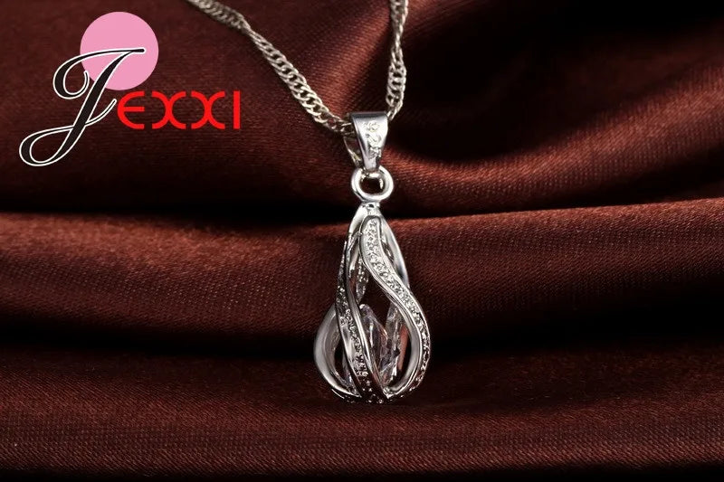 Heißwasser tropfen cz 925 Sterling Silber Schmuck Set für Frauen Anhänger Halskette Creolen Hochzeits feier Ceremey Anel