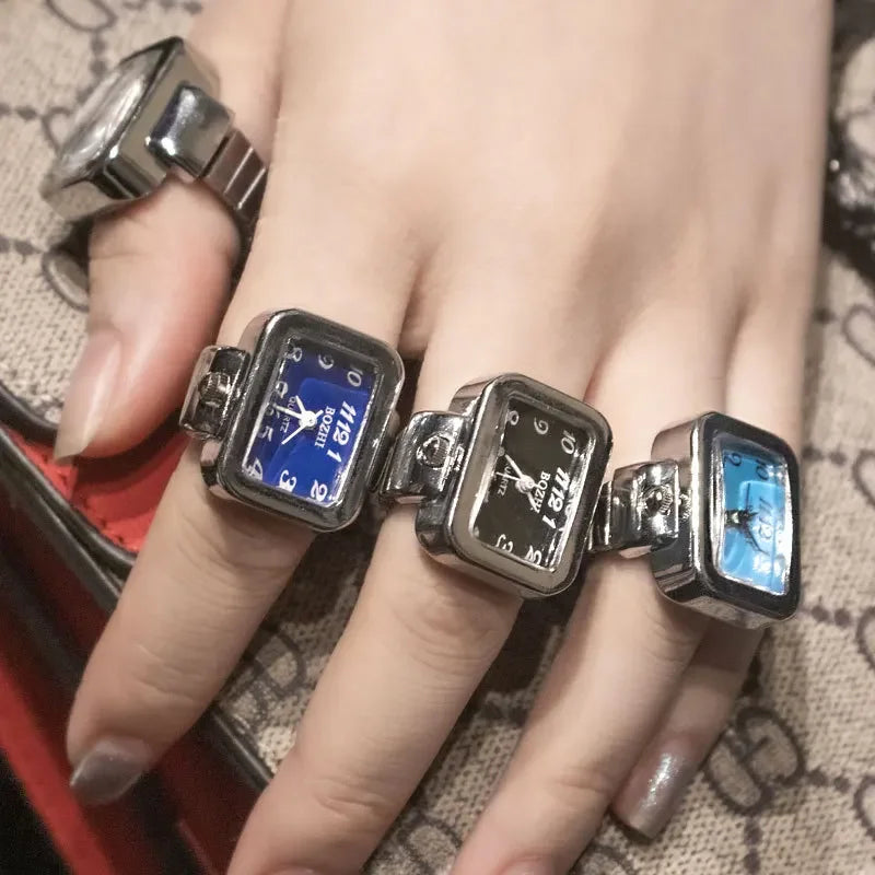 Mini Vintage Punk Finger Uhr Ringe Gummiband Legierung Uhren Paar Ringe Schmuck Uhr Retro Römischen Quarz Frauen Männer Uhr