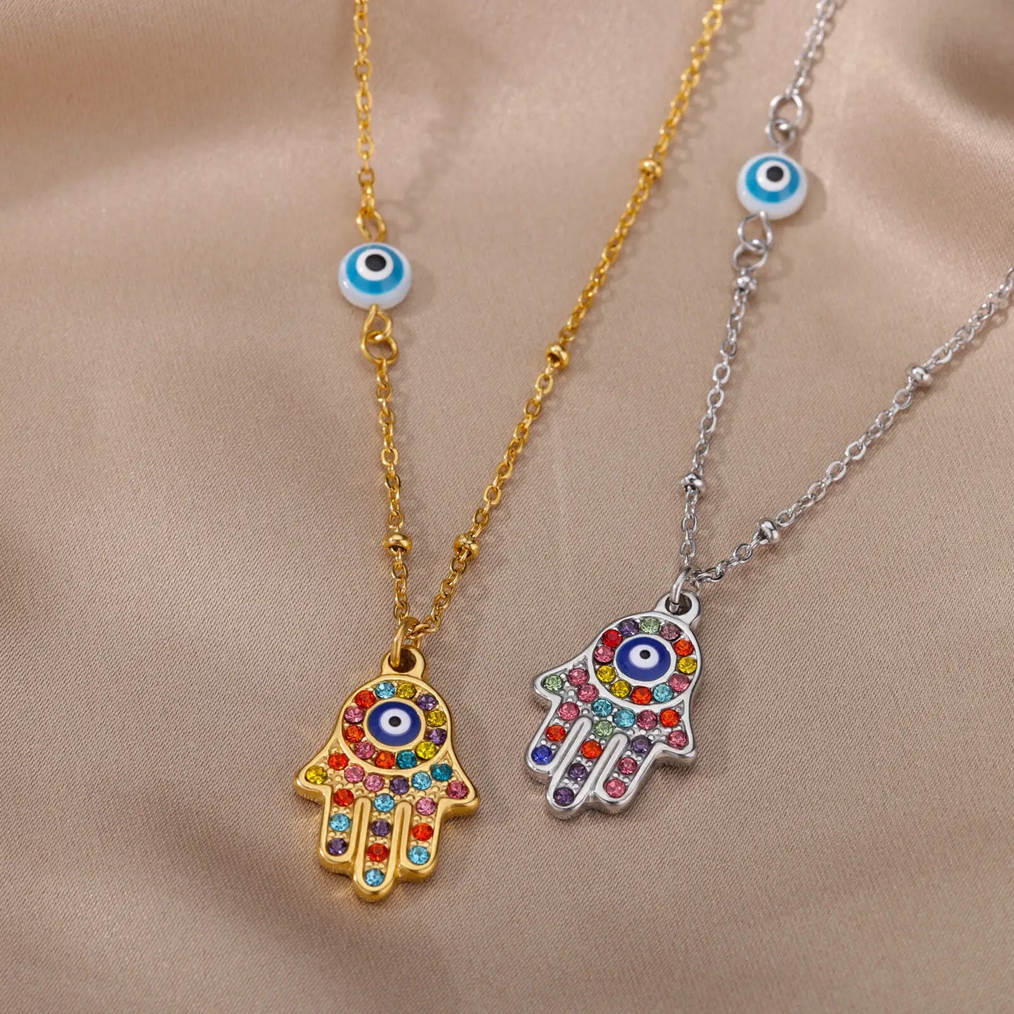 Türkische Hamsa Evil Eye Halsketten für Frauen Edelstahl Gold Farbe Charme Halsband Halskette Weihnachten Schmuck Zubehör Geschenk