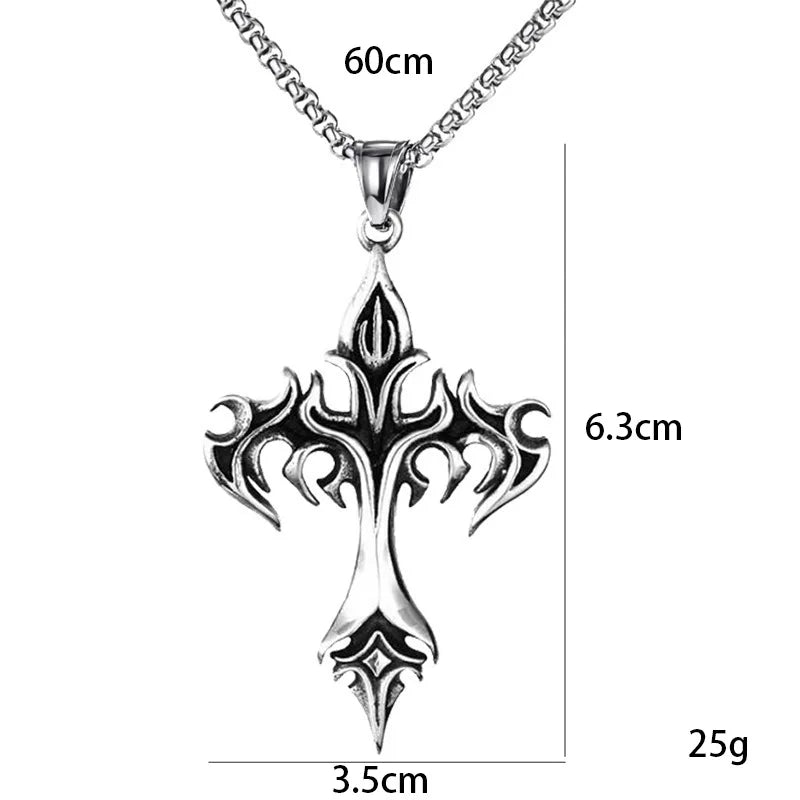 Hip Hop Flamme Kreuz Anhänger Halskette Edelstahl Minimalistischen Schmuck Für Männer Retro Mode Unisex Geschenk Paar Zubehör