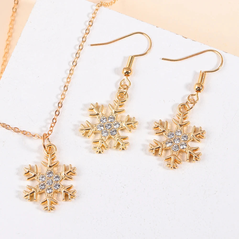 Frauen Mode Luxus Schmuck Set Zirkon Schneeflocke Kristall Anhänger Halskette Ohrringe Party Geschenke Weihnachts schmuck