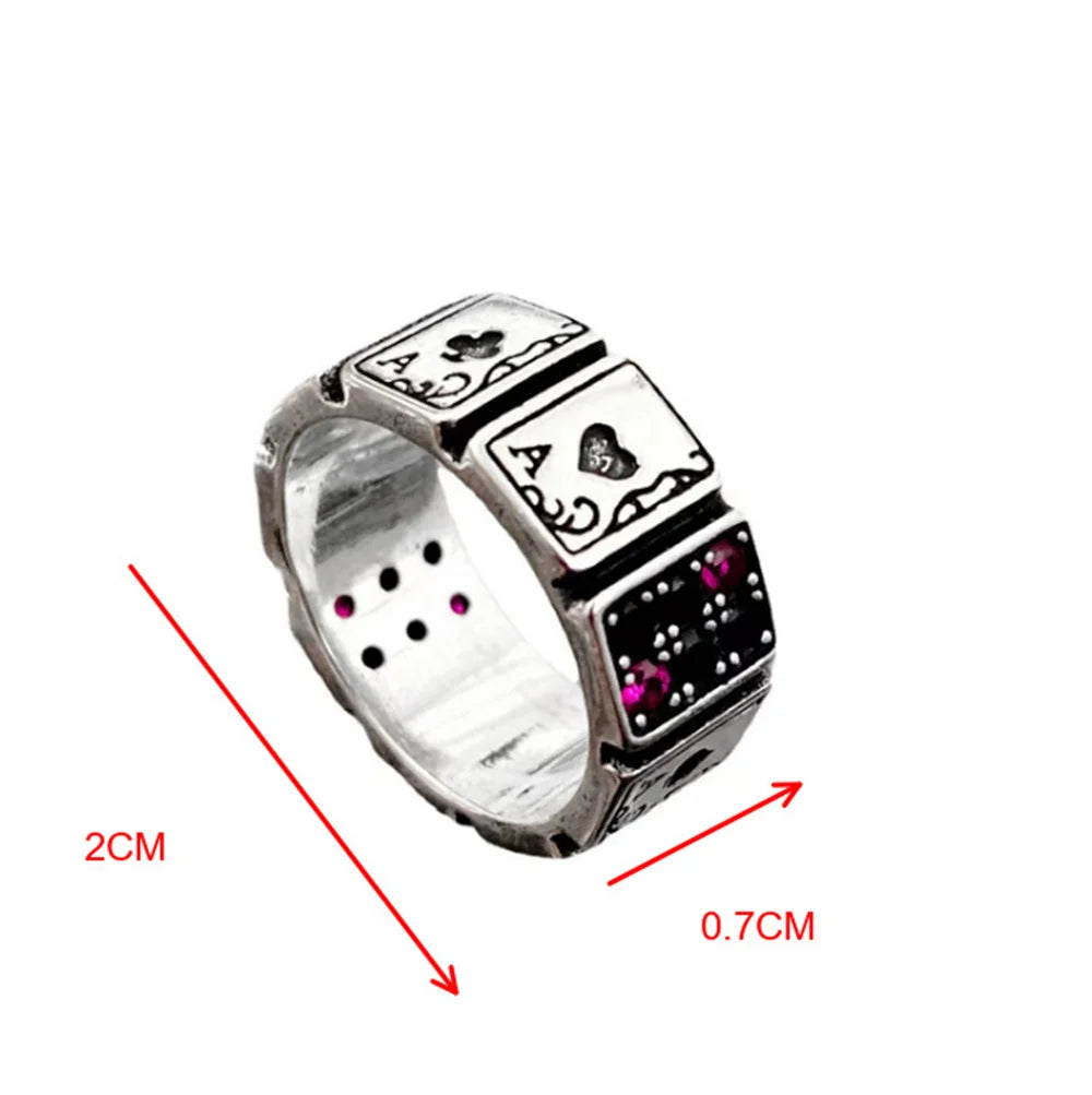 Punk Spade A Poker Ringe Designer Spades Karten Kristall Offenen Ring Für Frauen Männer Retro Splitter Breite Manschette Finger Ringe Party Jewerly