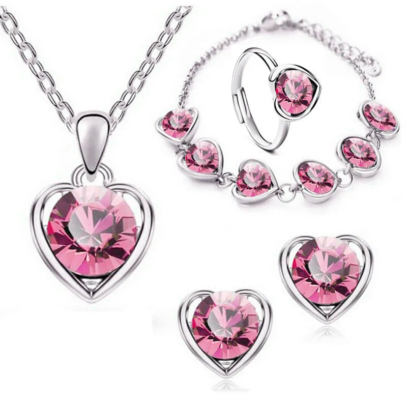 Blauer Kristall Ring Halskette Ohrringe Set Hochzeit Schmuck Sets für Bräute Anhänger Ohrringe für Mädchen Frauen Afrikanische Schmuck Sets