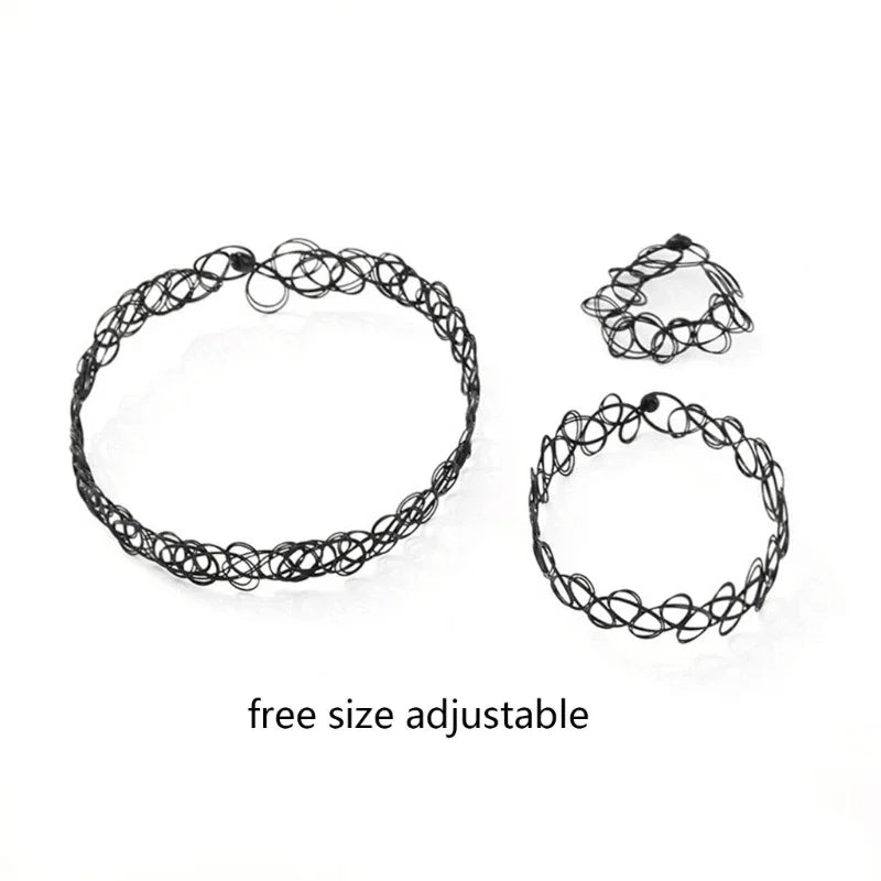 3-teiliges Tattoo-Armband-Ring-Halsketten-Set, 90er-Jahre-Accessoires, Damen, Teenager, Mädchen, Kinder, lebendiger Sommer-Stil,