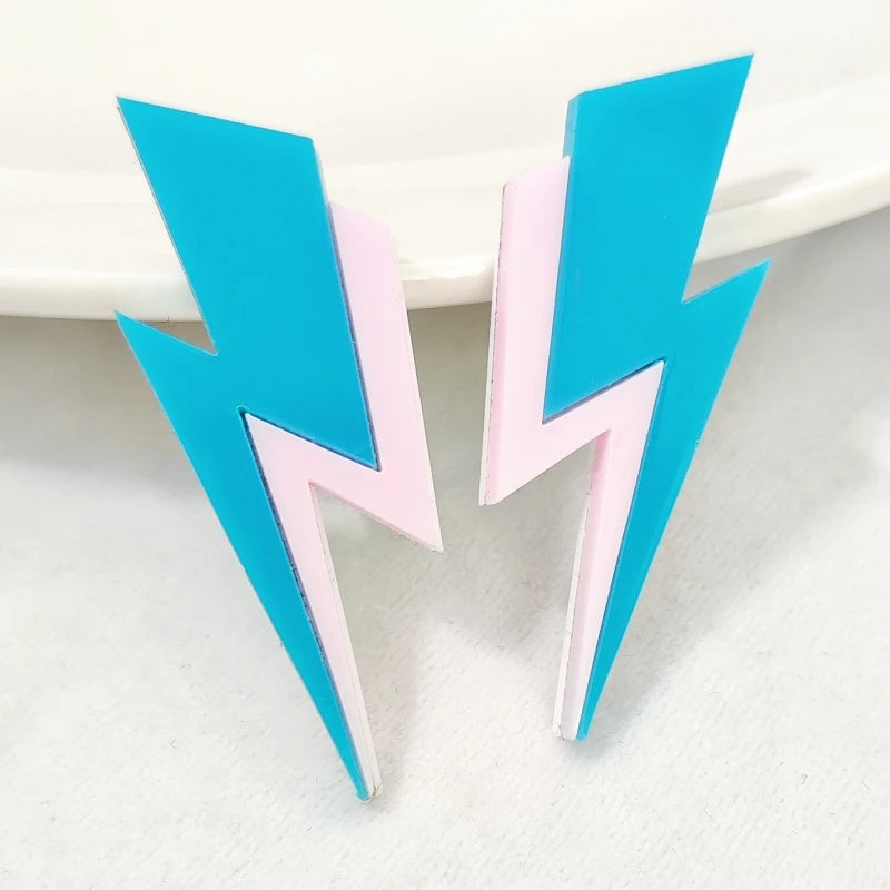 KUGUYS Zweifarbige Blitz-Ohrstecker für Damen, glitzernder Spiegel, Neon-Acryl, Strandschmuck, Sommer-Accessoires