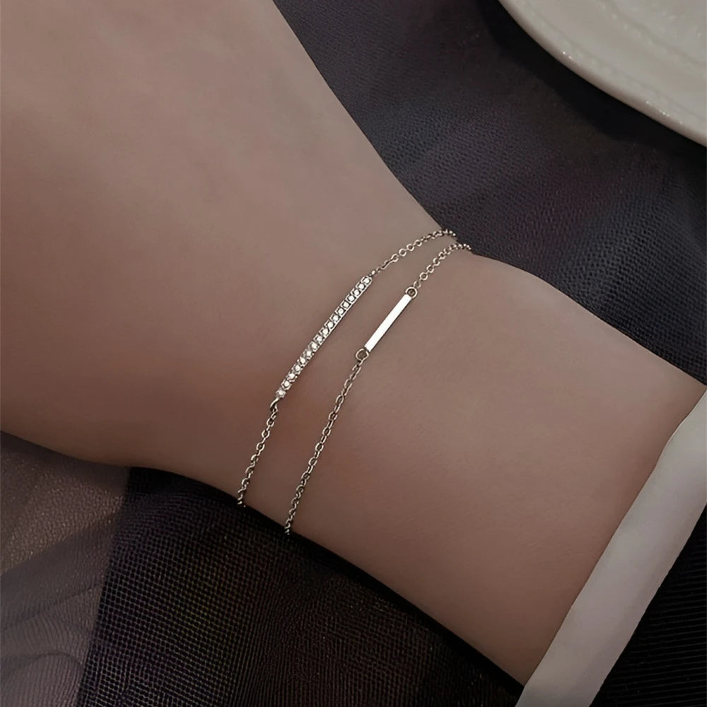 Trumium s925 Sterling Silber Doppels chicht Kette Armband für Frauen einfache Desgin Pulse ras Mädchen Geschenke Schmuck Accessoires
