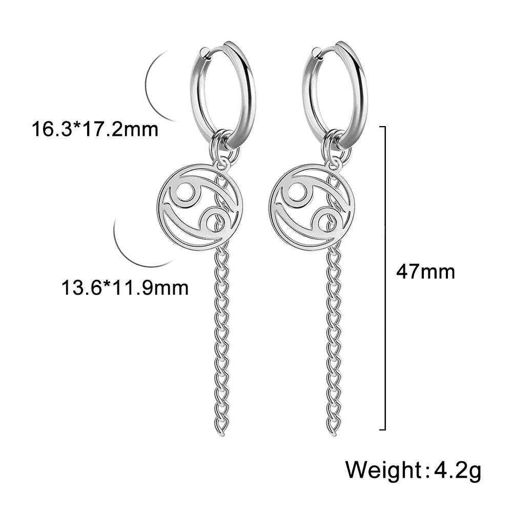 Amaxer Sternbild-Pin-Ohrringe, 12-Sternzeichen-Edelstahl, eleganter Quasten-Tropfenohrring, Widder, Stier, Jungfrau, Fische, für Frauen, Geschenk