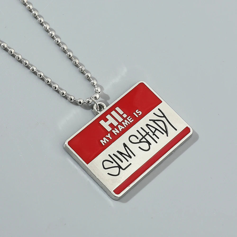 Coole „Hi My Name Is Slim Shady“-Halsketten mit quadratischem Anhänger für Männer und Jungen, personalisiertes Accessoire, Perlenkette, Schmuck, Geschenke für Freunde