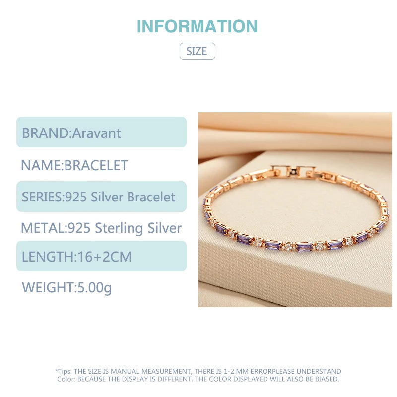 Aravant Armbandkette aus 925er Silber, 18 Karat Gold, Amethyst, für Damen, Modeschmuck