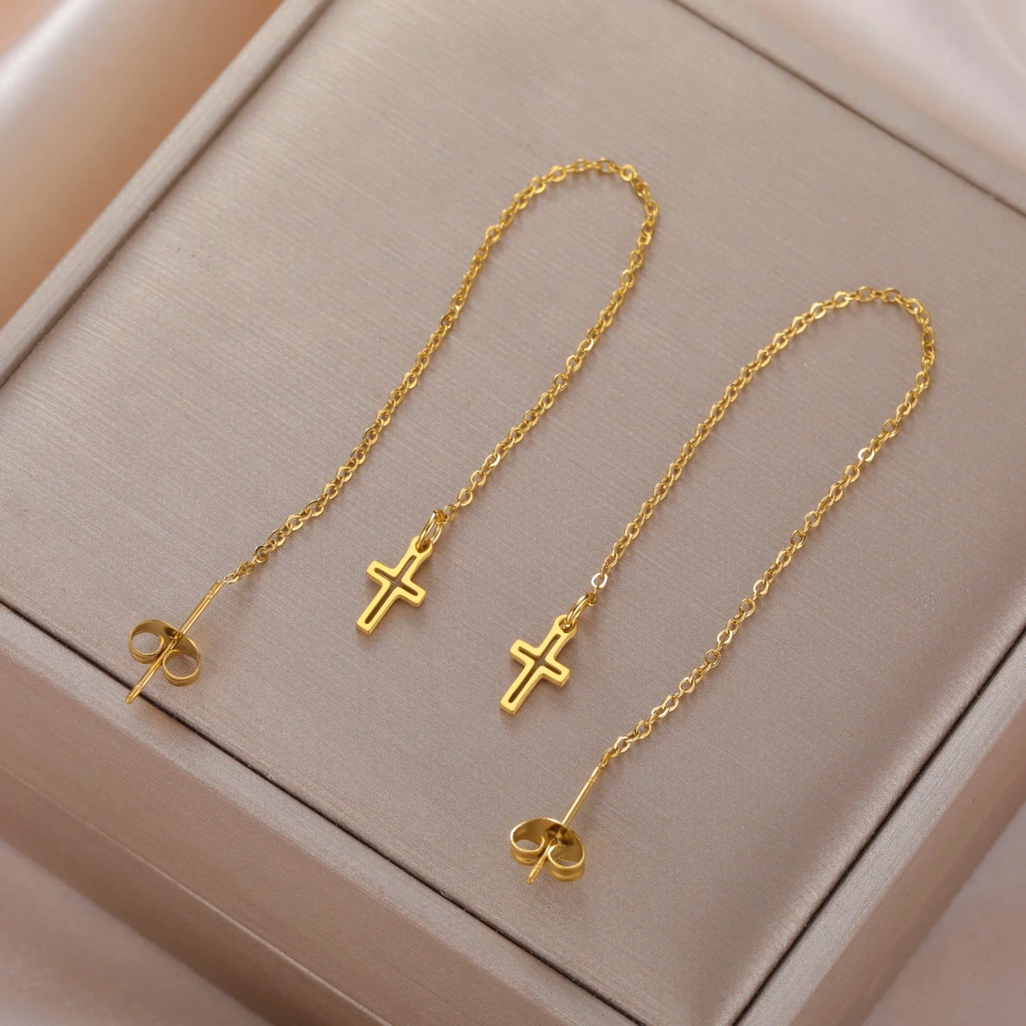 Cazador Kreuz Lange Quaste Ohrringe für Frauen Edelstahl Schmuck Christian Ohrringe Jesus Valentinstag Geschenk Großhandel