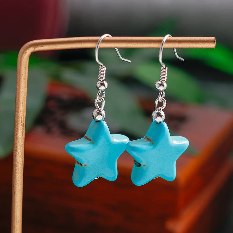 Böhmische Legierung Blume Herz Tropfen Ohrringe für Frauen Türkis Stein Quaste baumeln Ohrringe Mädchen Weihnachts geschenke