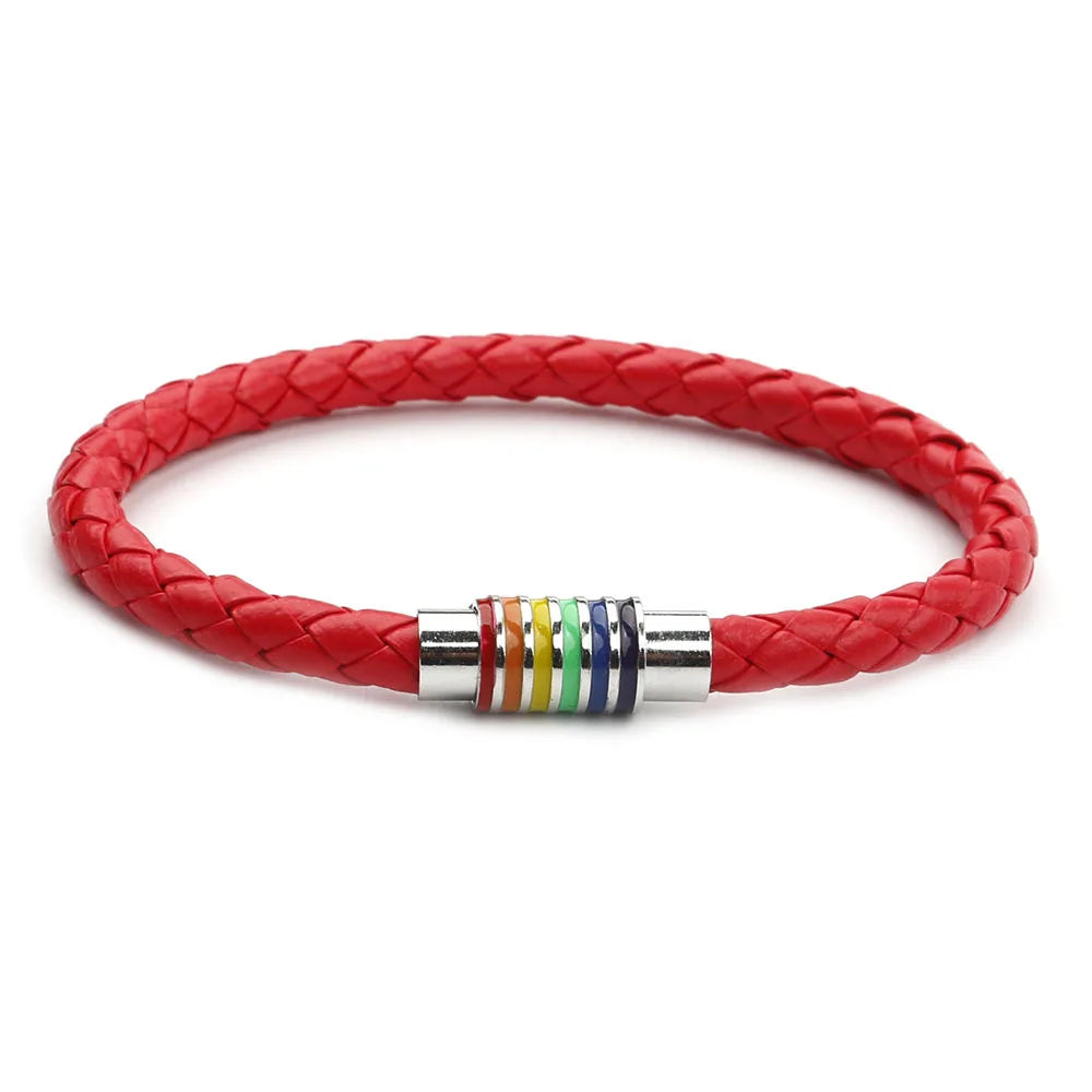 Handgemachtes geflochtenes lgbt Leder armband für Frauen Männer Homosexuell Stolz Regenbogen Charm Armband Magnets chnalle Armreif Paar Schmuck Geschenk