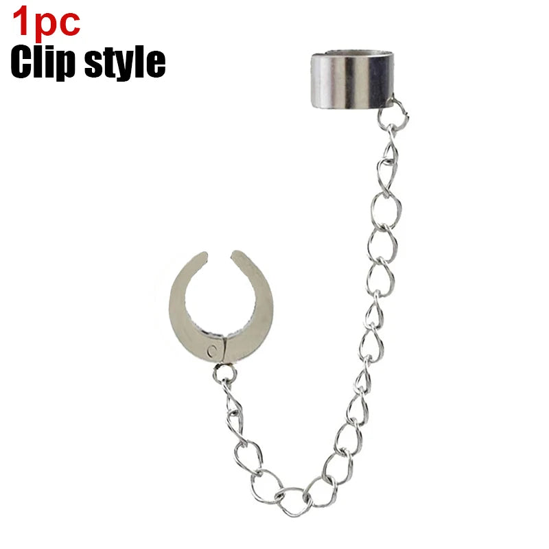 Punk Kreuz Quaste Ohrringe Frauen Integrierte Clip Stud Ohrring Christian Gothic Hip Hop Schmuck Metall Kette Ohr Ring Ohrring Männer