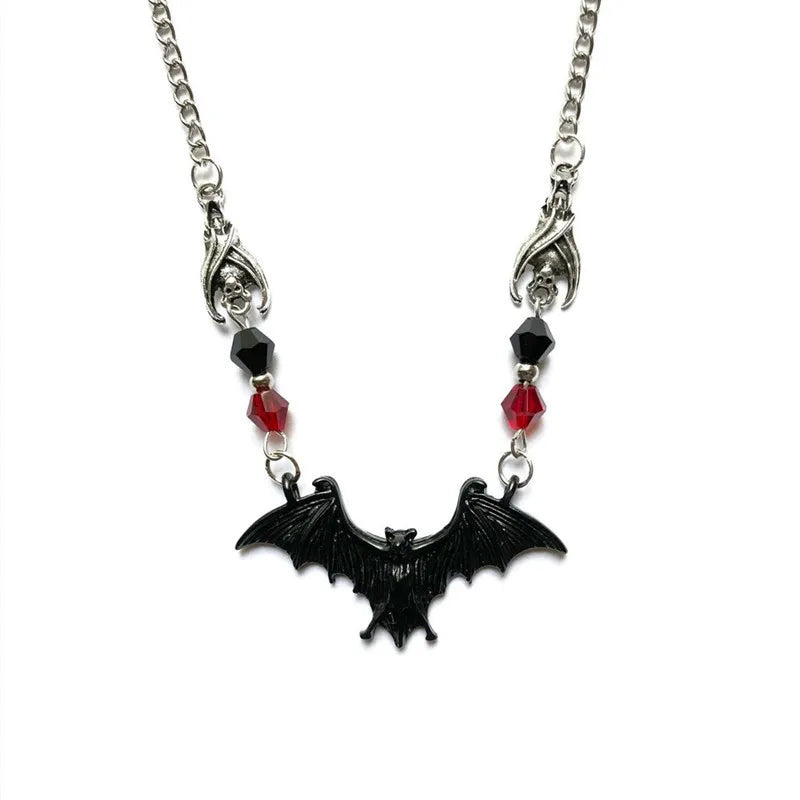 Punk Kristall Perle Kette Gothic Halskette für Frau Tier Horror Schwarz Fledermaus Punk Schmuck Geschenk Hexe Halsband Halloween Geschenk