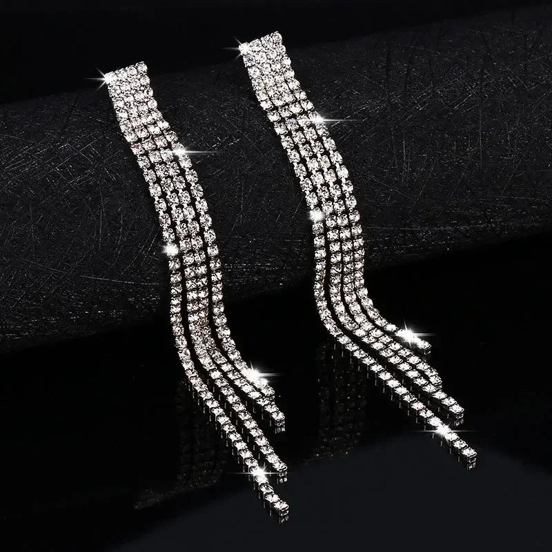 Neue Luxus Voller Strass Kristall Lange Quaste Ohrringe für Frauen Braut Glänzende Tropfen Ohrringe Party Hochzeit Schmuck Geschenke