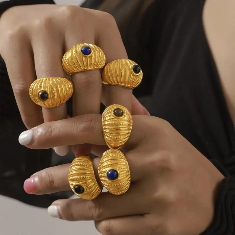 316L Edelstahl Ringe Für Frauen 18K Gold Überzogene Wasserdichte frauen Chunky Ring Goth Goldenen Offenen Ring Luxus Frau schmuck