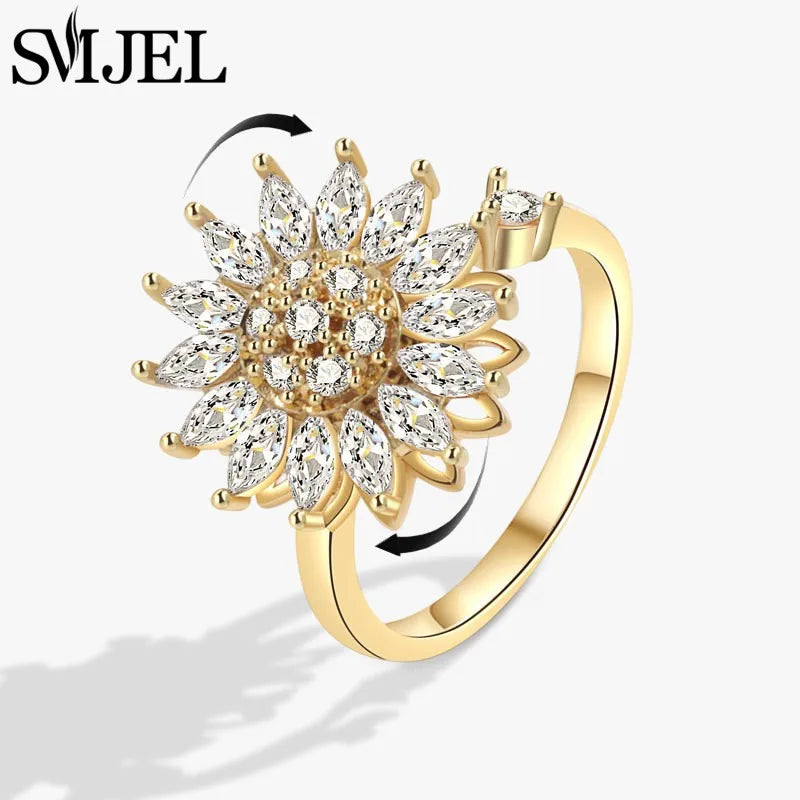 Neue Sonnenblume Angst Ring Fidget Spinner Ringe für Frauen Nette Schmetterling Kolibri Charms Finger Ring Anti Stress Drehen Geschenke