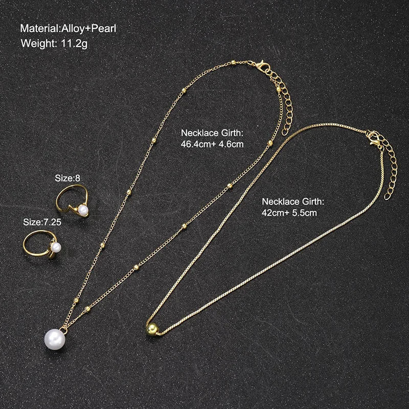 Neue Einfache Runde Perle Linie Imitation Perle Ringe Ohrringe Anhänger Halskette Vier-Stück Sets für Frauen Trend Jewerly Set Paty geschenk