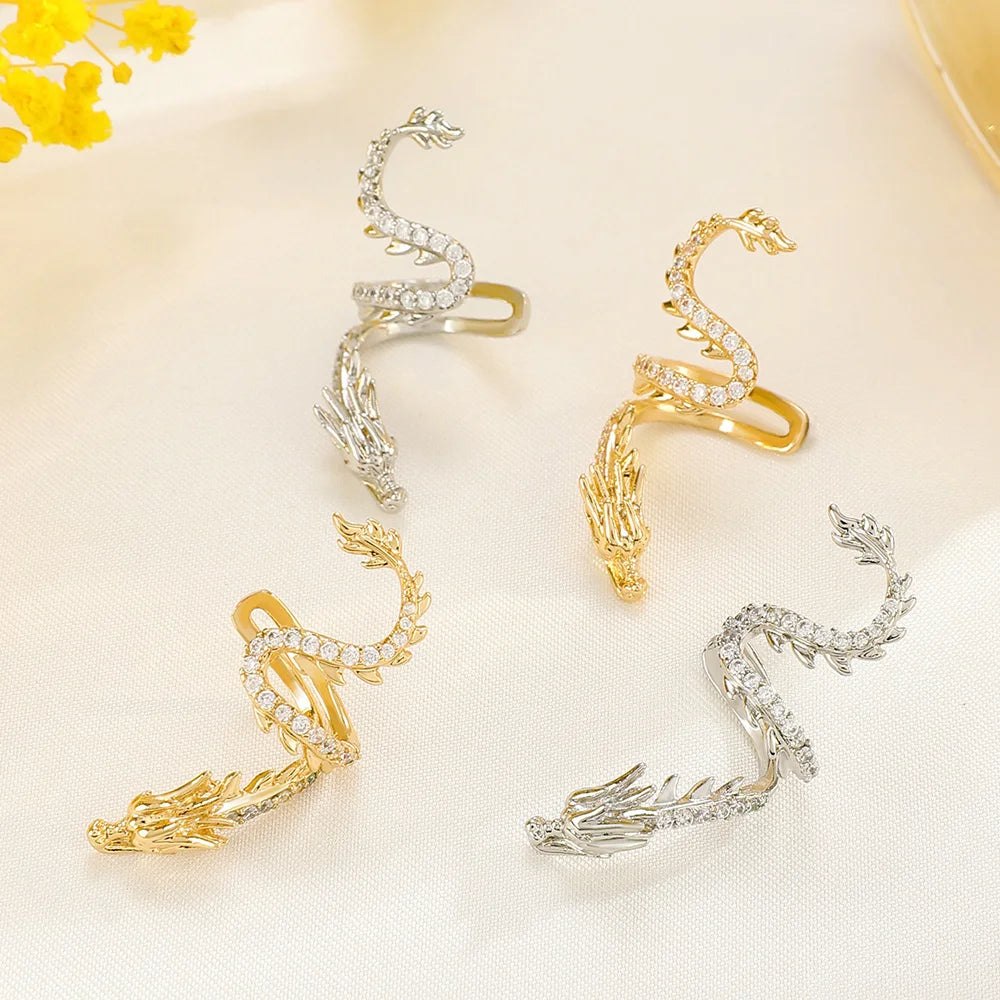 1 stücke Vintage China Loong Drachen eine Seite Ohr Knorpel Clip gefälschte Piercing Ohrring für Frauen Männer Modeschmuck Halloween