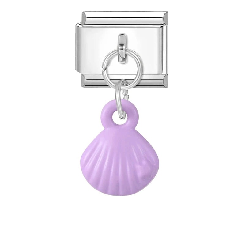 Lila Rosa Blau Schleife Knoten Herz Muschel Muschel Anhänger Italienischer Charm Link Fit 9MM Armband Edelstahl Männer Frauen DIY Herstellung