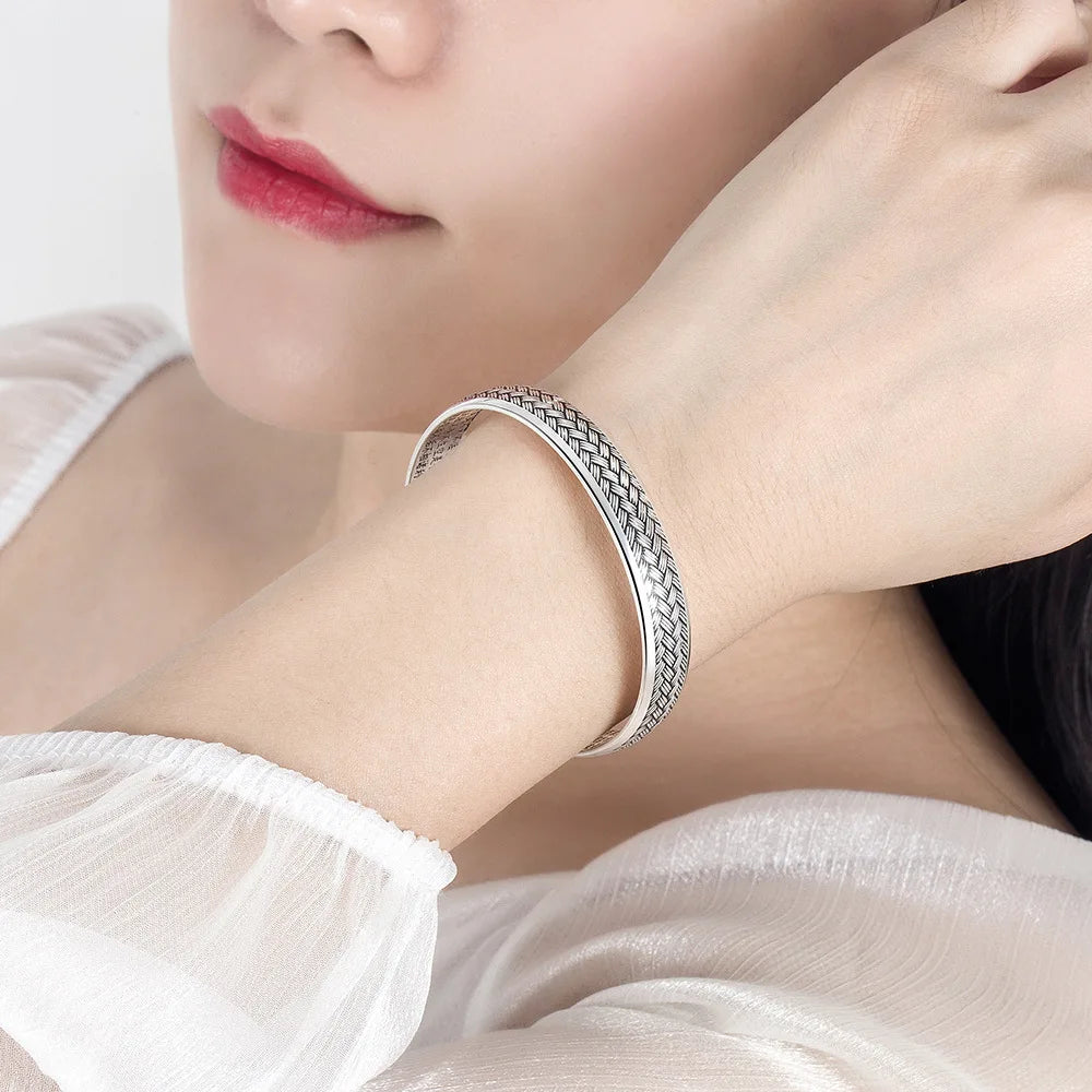 Offener schwarzer Armreif aus 925er-Sterlingsilber, gewebt, Damen-Handarmbänder, Luxus-Designer-Schmuck, Accessoires, Geschenke