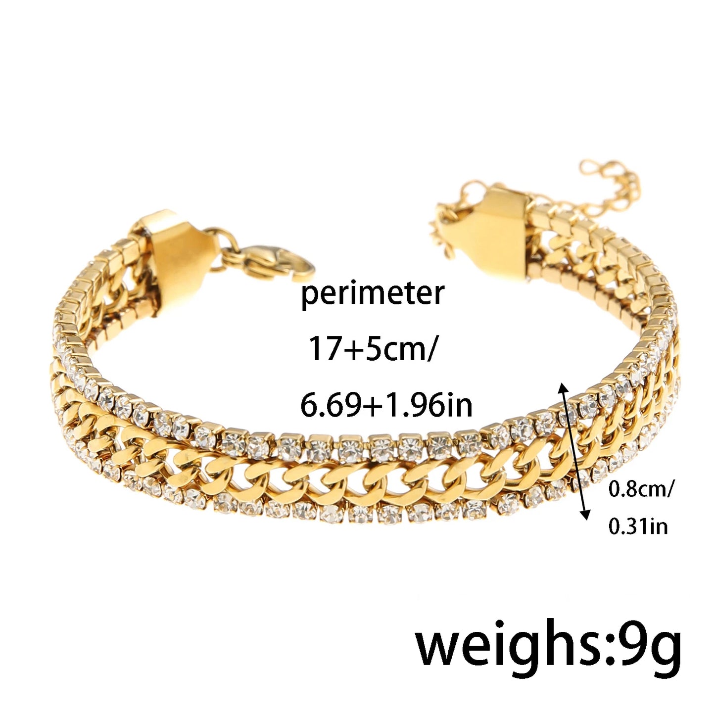 Verstellbares Armband aus 18 Karat vergoldetem Edelstahl mit Zirkonia, stapelbarer, hypoallergener Schmuck, Geschenk für Frauen/Mädchen