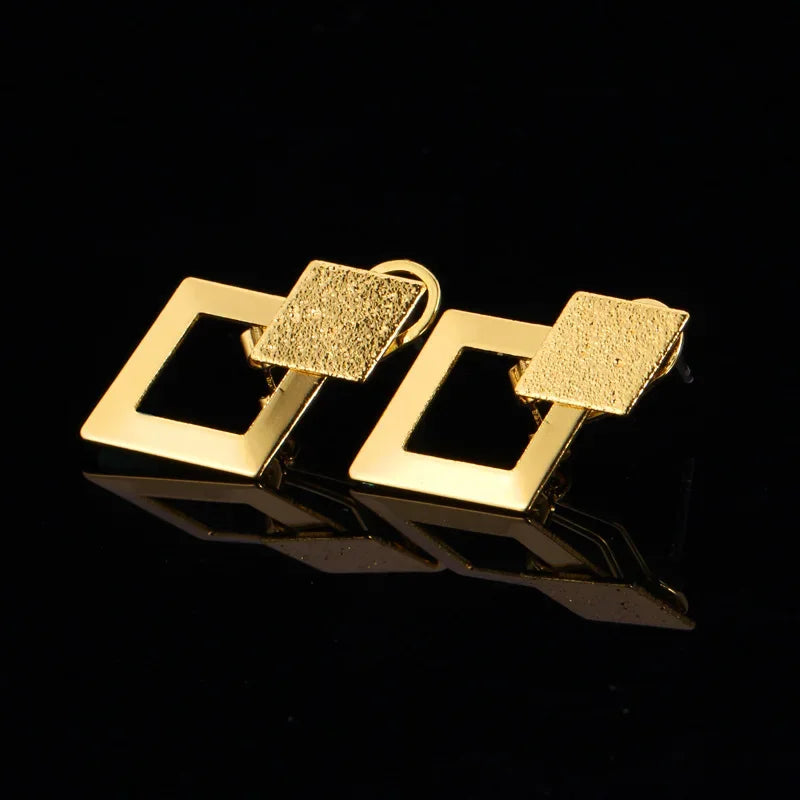 Kupfer Doppel Geometrische Quadratische Quaste Baumeln Ohrringe für Frauen Mode Schmuck Geschenk QC24