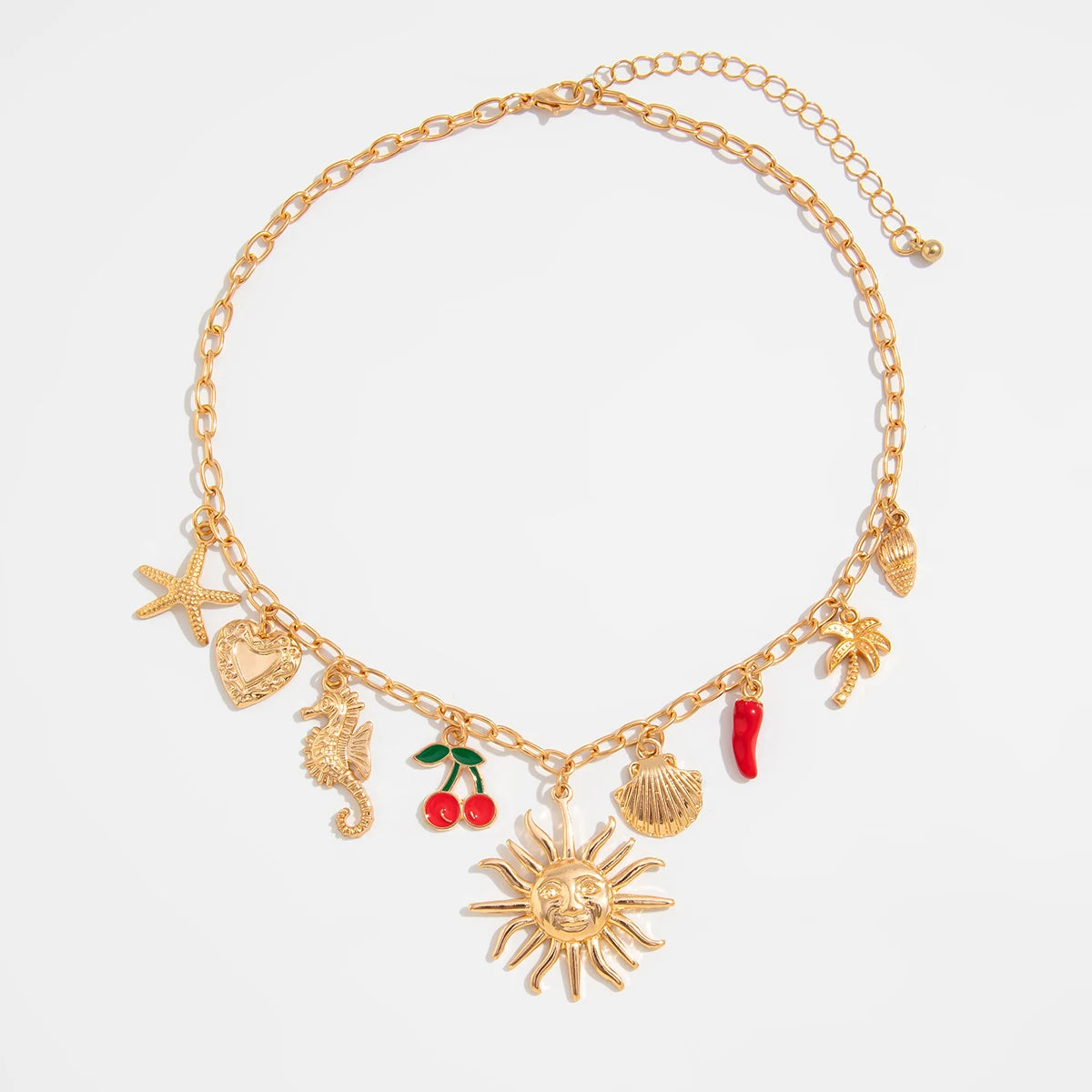 Salircon Sonne Seestern Jakobsmuschel Anhänger Halskette für Frauen Vintage Conch Sommer Strand Feiertage Gold Farbe Kette Schmuck Geschenk