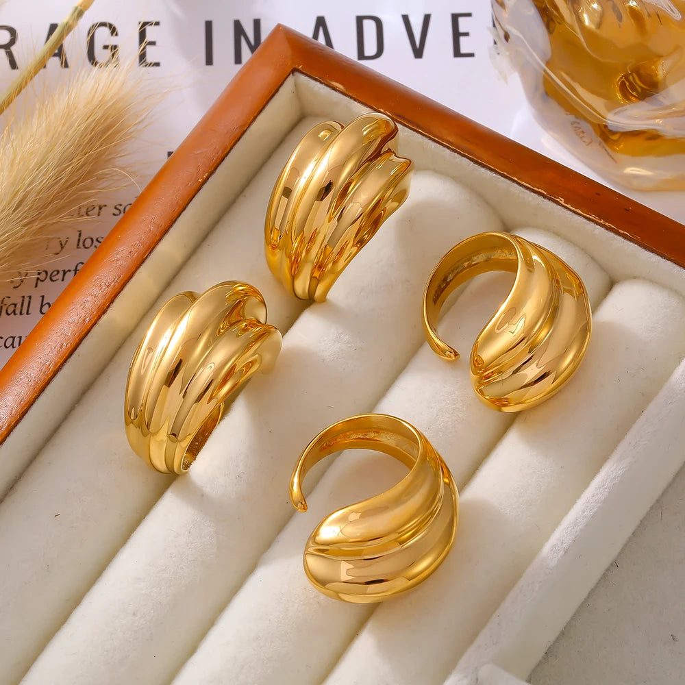 Liora Edelstahl-Statement-Ringe für Frauen, glattes Metall, gedrehte Streifen, Charm-Paarringe, modischer wasserdichter Schmuck