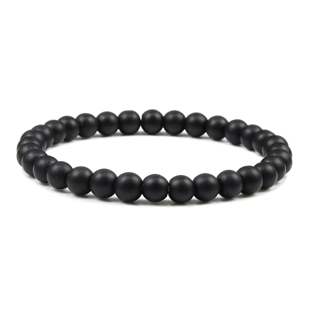 Männer Perlen Armbänder 6/8/10mm Natur schwarz matt Stein Stretch Armband für Frauen Männer Meditation Yoga Armreifen hand gefertigten Schmuck