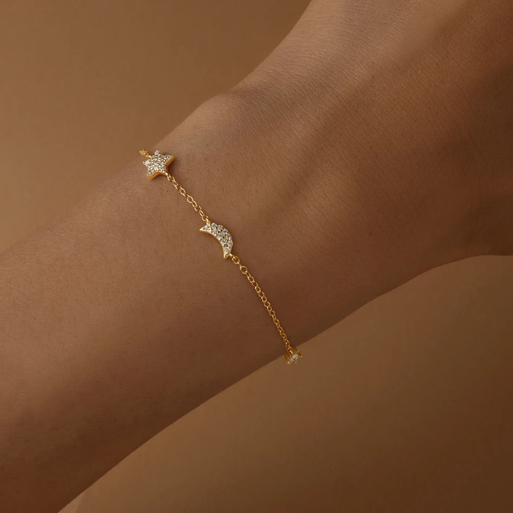 CANNER S925 Sterling Silber Achtzackigen Stern Zirkon Einfache Vielseitige Armband Für Frauen Ins Stern Mond Minimalismus Edlen Schmuck