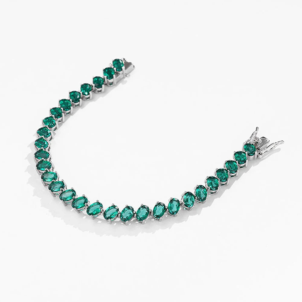 TEMGF Armband mit vollem Zambia-Grün-Edelstein, S925-Sterlingsilber, edler Schmuck für Frauen, luxuriöses Jubiläums-Überraschungsgeschenk