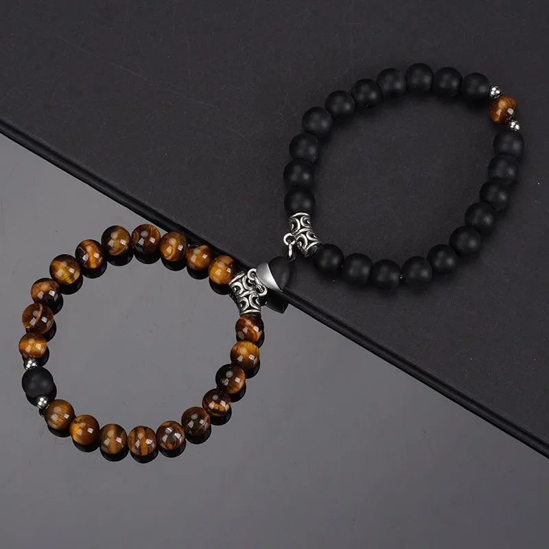 2 Teile/satz Perlen Paar Armbänder Naturstein Abstand Herz Magnet Armband Für Liebhaber Mode Liebhaber Schmuck Geschenk