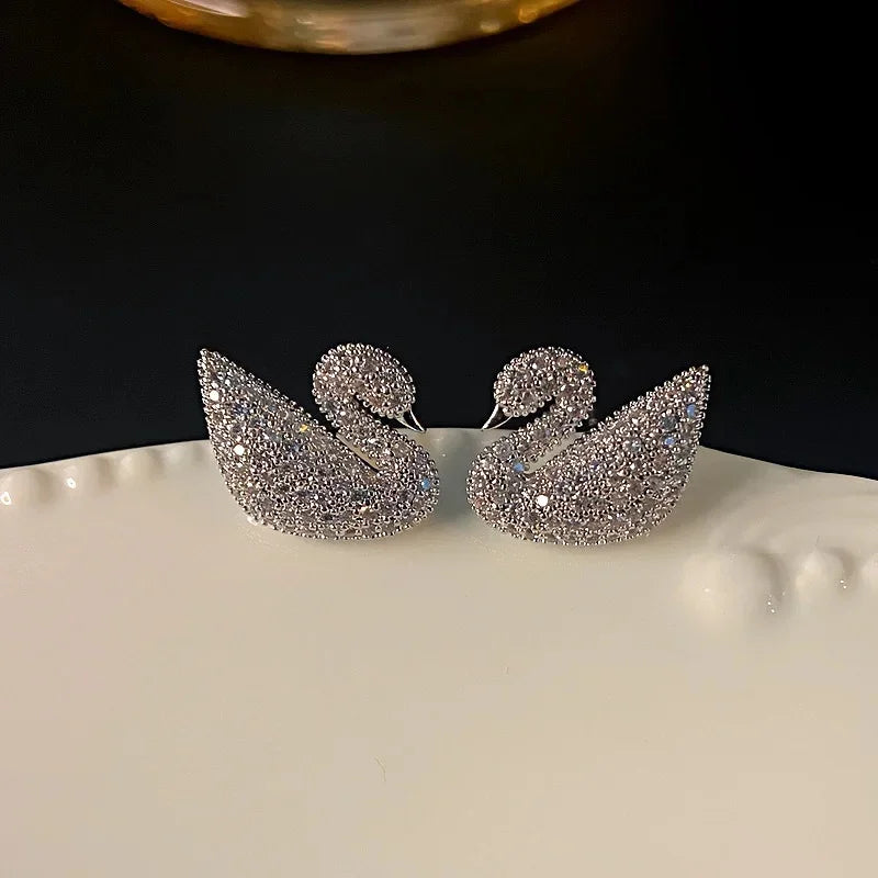 Elegante Zirkonia-Schwanen-Ohrringe, High-End-Feeling aus 925er Silber, Nadel, einzigartige Ohrdekorationen, modischer klassischer Schmuck