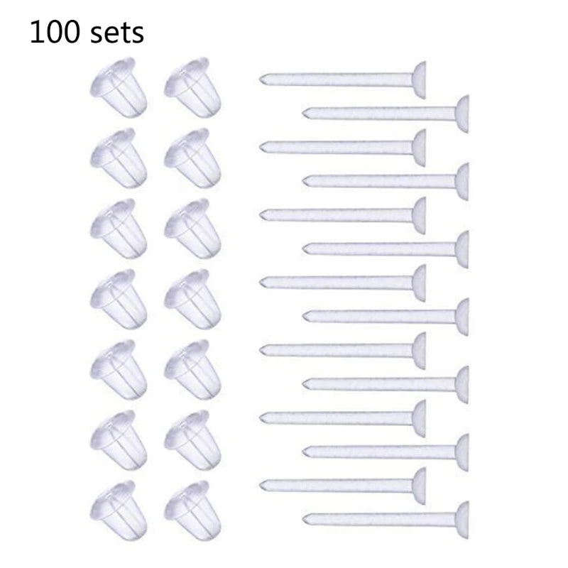 Für kreative 100er-Set transparente Ohrringe aus Kunststoff, Ohrstecker aus Silikon, Ohrstecker, Piercing-Halterungen für Frauen