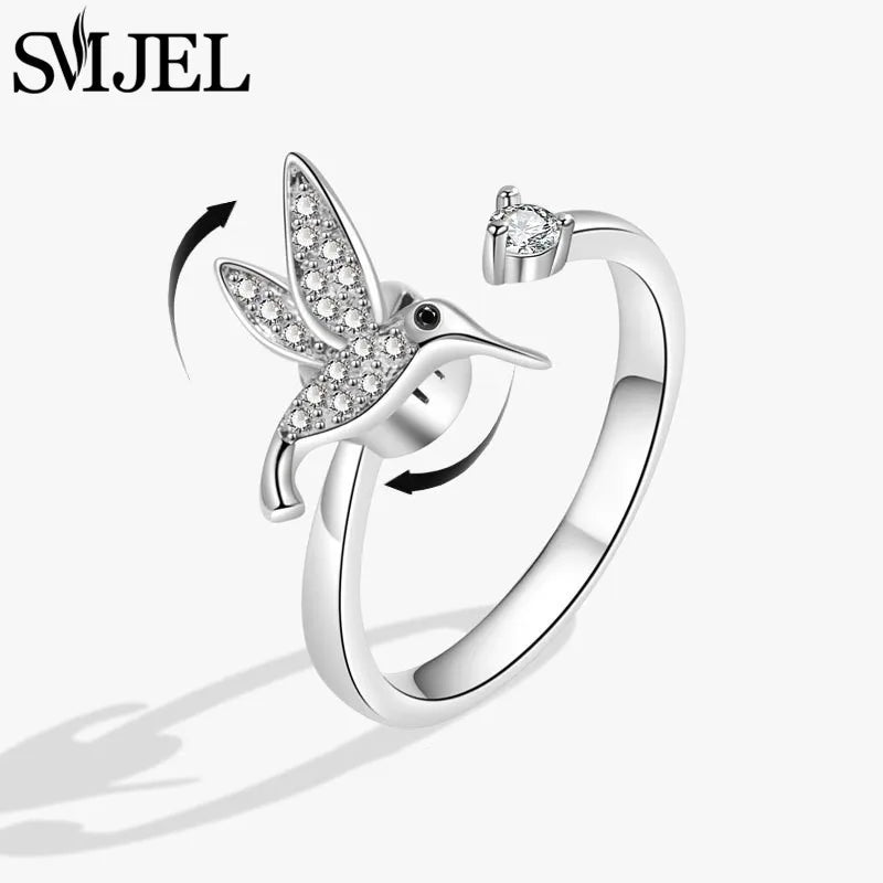 Neue Sonnenblume Angst Ring Fidget Spinner Ringe für Frauen Nette Schmetterling Kolibri Charms Finger Ring Anti Stress Drehen Geschenke