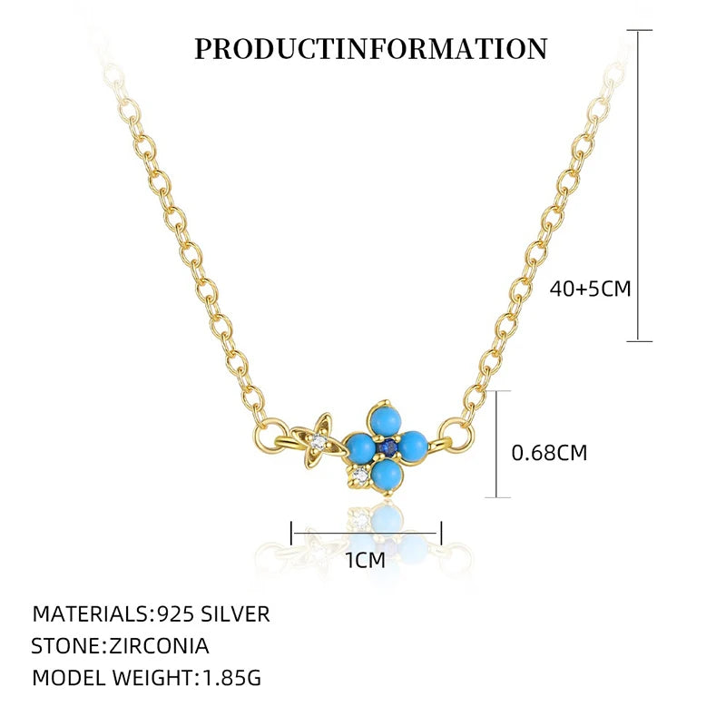 WANTME Ohrstecker aus 925er-Sterlingsilber, romantisch, blau, türkisfarben, Blumen-Stern-Ohrstecker für Damen, modischer Party-Schmuck