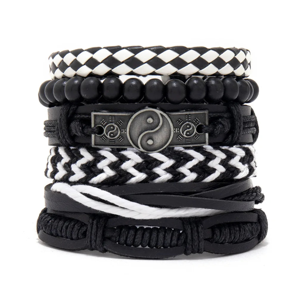 Mode Armband Viking Armband für Männer Hand Armbänder gewebt Schädel Hand Schmuck verstellbare Leder Set Viking Mann Armband
