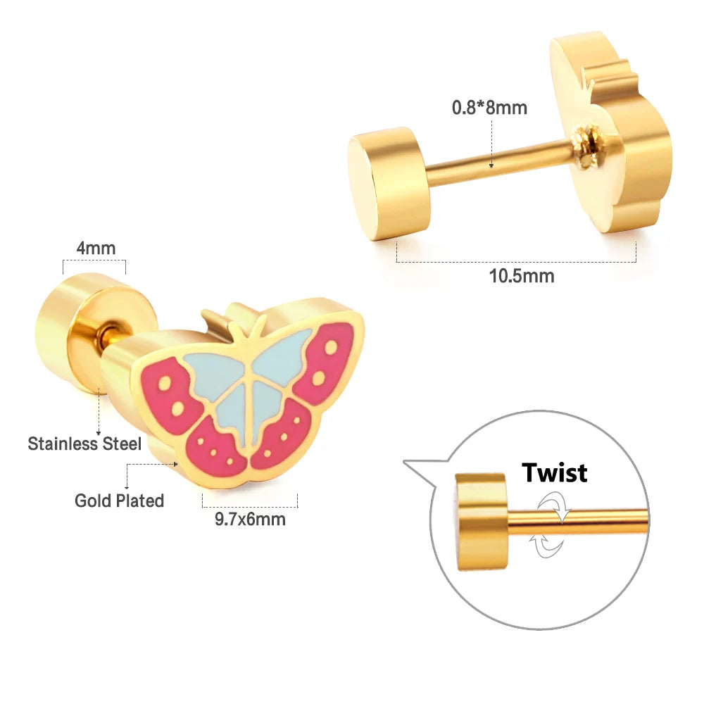 LUXUKISSKIDS Ohrstecker aus chirurgischem Stahl für Mädchen/Frauen, Erdbeere, Regenbogen, niedliches romantisches Piercing, winziger Schmuck mit hypoallergenkeit