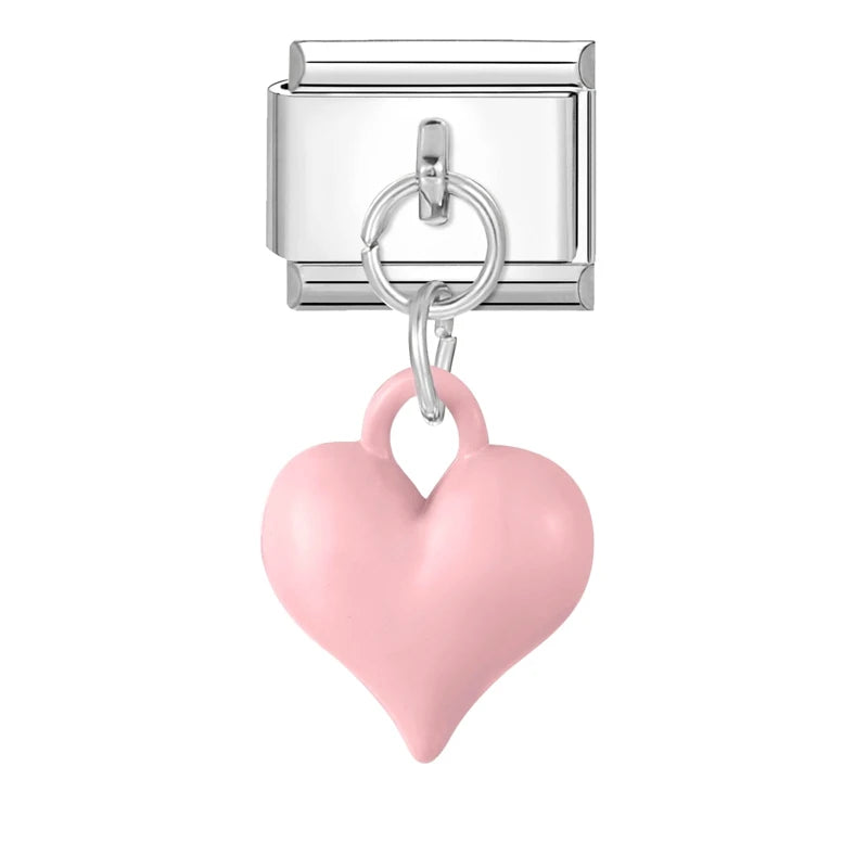 Lila Rosa Blau Schleife Knoten Herz Muschel Muschel Anhänger Italienischer Charm Link Fit 9MM Armband Edelstahl Männer Frauen DIY Herstellung